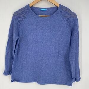 J. McLaughlin Women Cornflower Blue Cotton Sweater Ruffle Edge Crochet Sleeve M